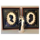 O - Wedding Cake Topper - Vintage Wallace Nutting Silhouettes & Frame Pair Mixed Lot