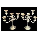 LR - Silver Plate Candelabra Pair Sheffield England Adjustable Arms
