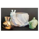 LR - Snail Planter, Toothpick Holder & Covered Dish Mixed Lot