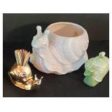 LR - Snail Planter, Toothpick Holder & Covered Dish Mixed Lot