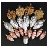 LL-ST - Glass Pine Cone & Leaf Ornaments (Lot of 21)