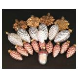 LL-ST - Glass Pine Cone & Leaf Ornaments (Lot of 21)
