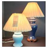 LL-ST - Blue Ceramic Table Lamps With Pleated Shades (Lot of 2)