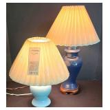 LL-ST - Blue Ceramic Table Lamps With Pleated Shades (Lot of 2)