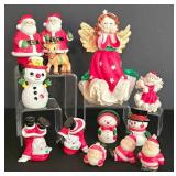 LL-ST - Christmas Figurines Mixed Lot 11 Pieces Enesco Santa Angels Snowmen