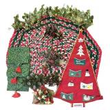 LL-ST - Christmas Decor Mixed Lot Crocheted Tree Skirt, Runners, Wall Hanging & Foliage