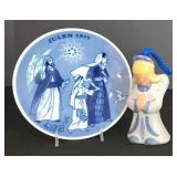 LL-ST - Christmas Plate & Angel Figurine Mixed Lot - Porsgrund Julen 1975