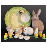 K - Easter Decor Mixed Lot the Mane Lion Platter Artline Rabbit Figures & Spreaders