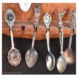 K - Collector Spoons - Vintage Wooden Wall Rack With Assorted Souvenir Spoons