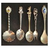 K - Collector Spoons - Vintage Wooden Wall Rack With Assorted Souvenir Spoons