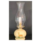 K - Vintage Oil Lamps Pair Deer Ceramic & Glass Hurricane Lamps