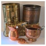 K - Copper & Brass Planters, Pitcher, Basket & Pan Mixed Lot (6 Pieces)