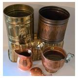 K - Copper & Brass Planters, Pitcher, Basket & Pan Mixed Lot (6 Pieces)