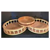 K - Wood Lazy Susan Set With Basket (Lot of 3)