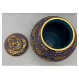 Vintage Exquisite Chinese Covered Decorative Gilded Cloisonne Urn With Wood Stand 9"