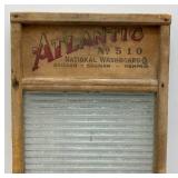 Vintage Atlantic No.510 Washboard With Glass 12 1/2" x 24" (Glass Has Small Crack In Corner)