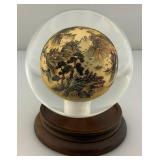 Vintage Chinese Collectible Reverse Painted Glass Crystal Ball With Stand 4"