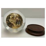 Vintage Chinese Collectible Reverse Painted Glass Crystal Ball With Stand 4"