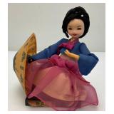 Vintage Collectible Korean Big Eyes Bradley Style Silk Doll On Base 6" x 6 1/2"