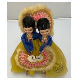 Vintage Collectible Korean Big Eyes Bradley Style Silk Dolls On Base 9" x 10"