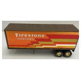 Two Vintage Nylint Pressed Steel Trucks Including Firestone Semi (Missing Pin For Trailer Hook Up) 25" And Nylint Racing Team Tow Truck (missing Tow Hook) 15"