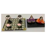 Collectible Miniature Dynasty Hina Dolls Set Tabletop Ceramic Decoration Japanese Display Set 4" x 5"
