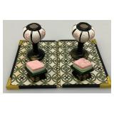 Collectible Miniature Dynasty Hina Dolls Set Tabletop Ceramic Decoration Japanese Display Set 4" x 5"