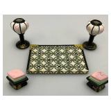 Collectible Miniature Dynasty Hina Dolls Set Tabletop Ceramic Decoration Japanese Display Set 4" x 5"