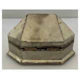 Antique Hexagonal Metal Jewelry Box With Latch Closure 3 1/2" x 4" x 6"