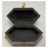 Antique Hexagonal Metal Jewelry Box With Latch Closure 3 1/2" x 4" x 6"