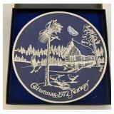 Vintage Limited Edition 1/2500 Collectible 1972 Christmas Norway Sterling Silver On Crystal Plate In original Box