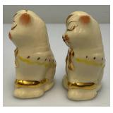 Vintage Shawnee Puss & Boots Cats Salt And Pepper Shakers With Gold Tone Accents 3 1/4" (One Ear Has Chip)