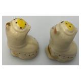Vintage Shawnee Puss & Boots Cats Salt And Pepper Shakers With Gold Tone Accents 3 1/4" (One Ear Has Chip)