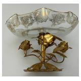 Vintage Mid-Century Gilt Italian Tole Dish 6" x 8" Gold Tone Lip And Print