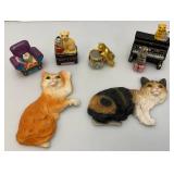Misc. Vintage Collectible Cat Items Including Trinket Boxes And More