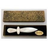 VERY RARE Lansing Brand Hand Carved Mother Of Pearl Letter Opener In Original Box Never Used 4 3/4"