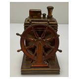 Antique ROSON 1939 Art Deco Dureum Brass Nautical Desk Touch-Tip Lighter Heavy Metal (One Tip Broken On Wheel) 2 3/4" x 3 1/4" x 4 1/2"