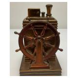Antique ROSON 1939 Art Deco Dureum Brass Nautical Desk Touch-Tip Lighter Heavy Metal (One Tip Broken On Wheel) 2 3/4" x 3 1/4" x 4 1/2"