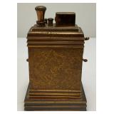 Antique ROSON 1939 Art Deco Dureum Brass Nautical Desk Touch-Tip Lighter Heavy Metal (One Tip Broken On Wheel) 2 3/4" x 3 1/4" x 4 1/2"