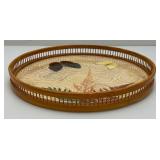 Vintage Mid-Century 11" Bamboo Serving Tray And Coasters With Mounted Butterflies