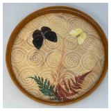 Vintage Mid-Century 11" Bamboo Serving Tray And Coasters With Mounted Butterflies