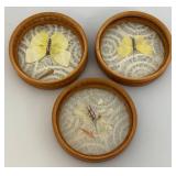 Vintage Mid-Century 11" Bamboo Serving Tray And Coasters With Mounted Butterflies