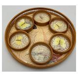 Vintage Mid-Century 11" Bamboo Serving Tray And Coasters With Mounted Butterflies