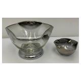 Vintage Anchor Hocking Silver Hombre Faded Silver Gray Glass Chip And Dip Bowl Set 6" x 10" Chip Bowl And 5" x 3" Dip Bowl