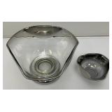 Vintage Anchor Hocking Silver Hombre Faded Silver Gray Glass Chip And Dip Bowl Set 6" x 10" Chip Bowl And 5" x 3" Dip Bowl