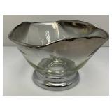 Vintage Anchor Hocking Silver Hombre Faded Silver Gray Glass Chip And Dip Bowl Set 6" x 10" Chip Bowl And 5" x 3" Dip Bowl