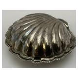 Vintage Silver Plated Scallop Sea Shell Butter Dish 2" x 5" x 5"