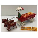 Vintage Cast Iron Coca-Cola Horse-Drawn Wagon 14"