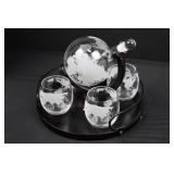 Glass Globe Decanter Set With 4 Etched Glasses