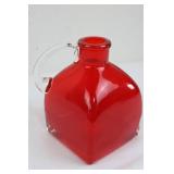 Red Glass Pitcher With Clear Handle 6" Tall